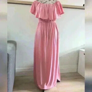 SARIN MATHEWS  | Women's Pink Off the Shoulder Ruffle Maxi Dress